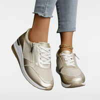 Jenny | Baskets de mode à lacets et fermeture éclair latérale en argent et or scintillants