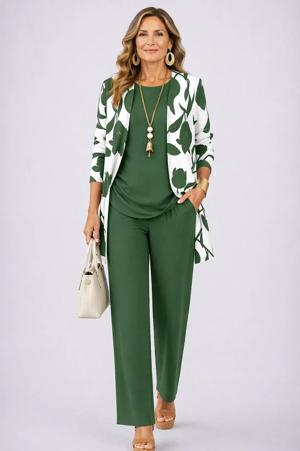 Francine™ | Ensemble Trois Pièces Vert Feuillu