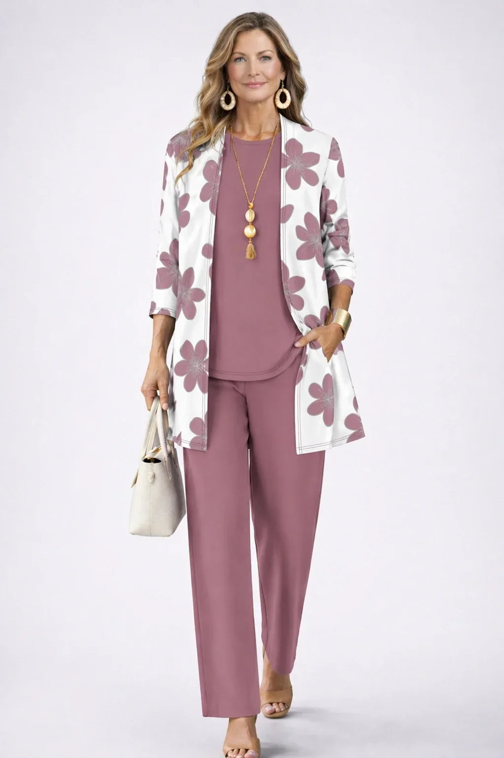 Marielle™ | Ensemble Trois Pièces Vieux Rose Fleuri