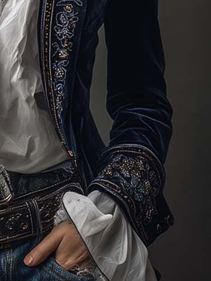 Erica | Veste longue en velours brodé