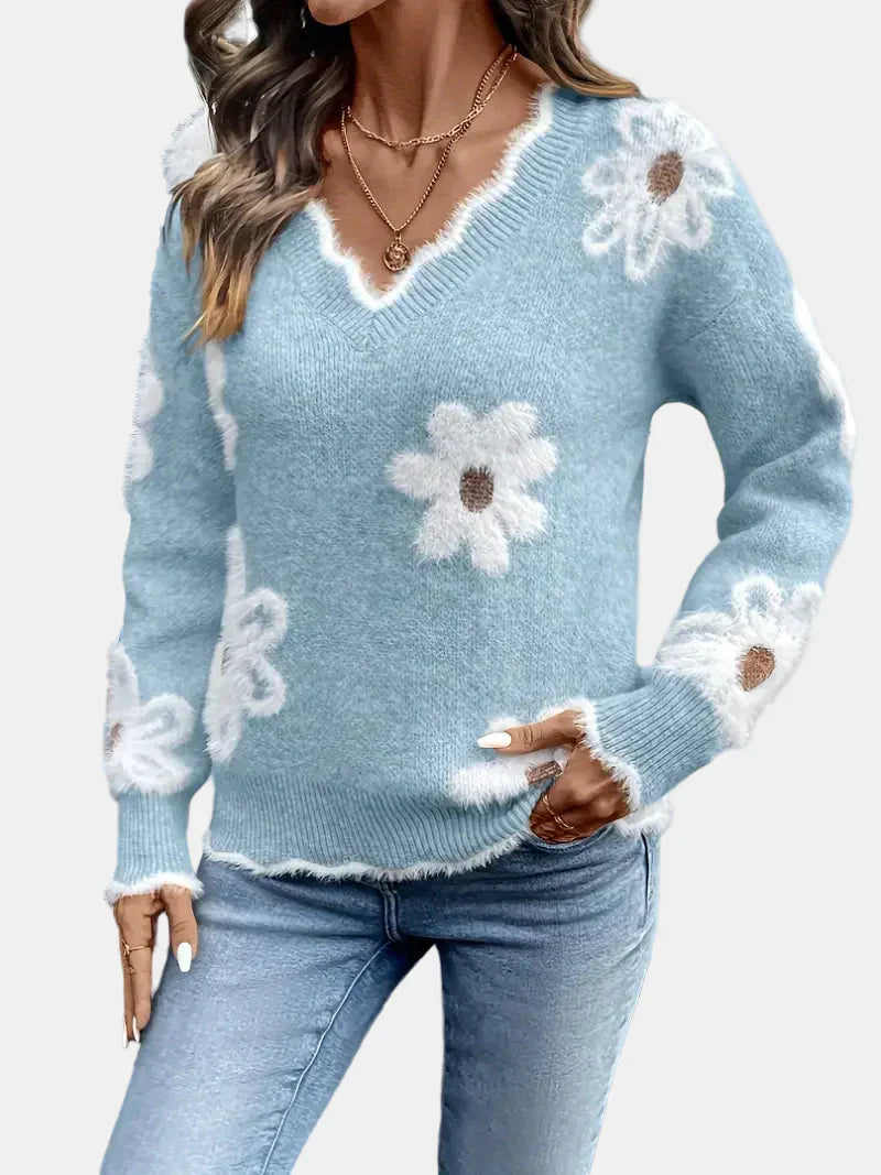 Charlotte | Pull Floral V-Neck Intemporel