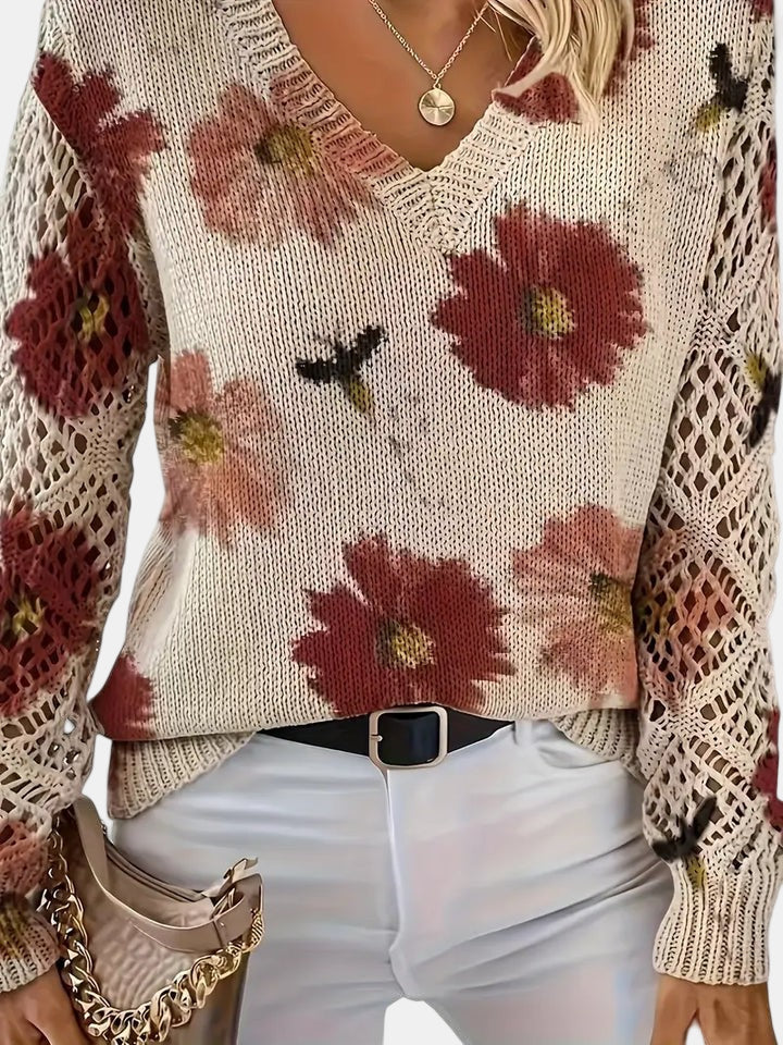 Amelie | Pull V-Neck Floral Élégant