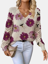 Amelie | Pull V-Neck Floral Élégant