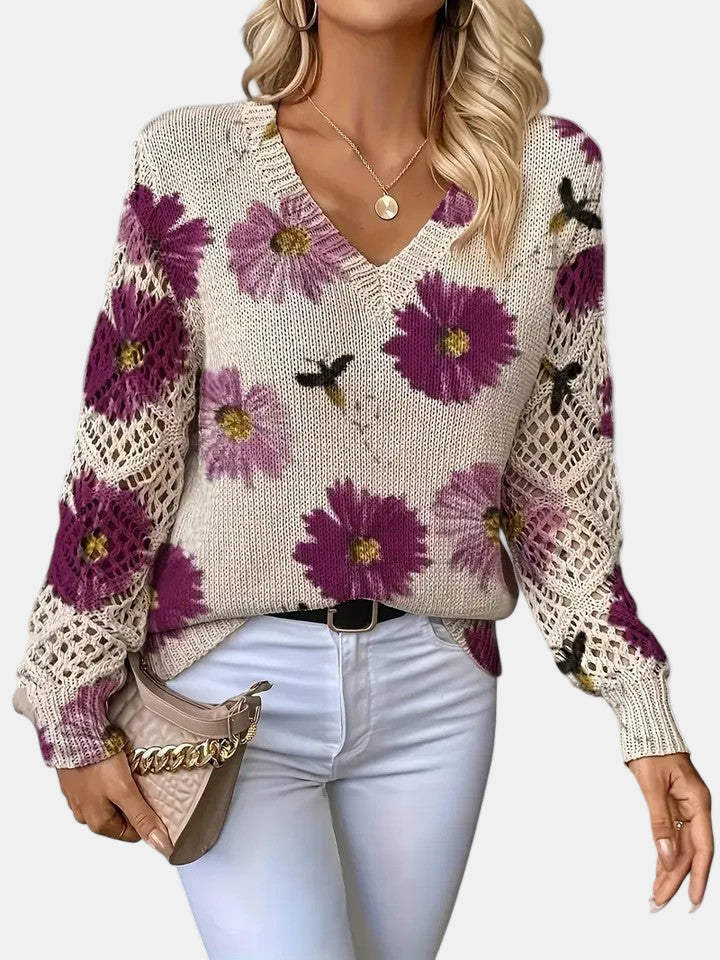 Amelie | Pull V-Neck Floral Élégant