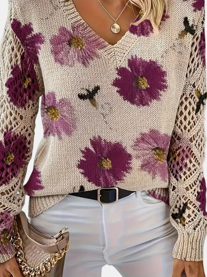 Amelie | Pull V-Neck Floral Élégant
