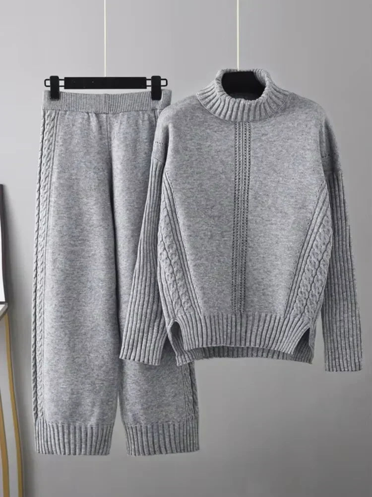 Scarlett | Ensemble de Pull Tricoté à Col Montant Chic et Pantalons Amples