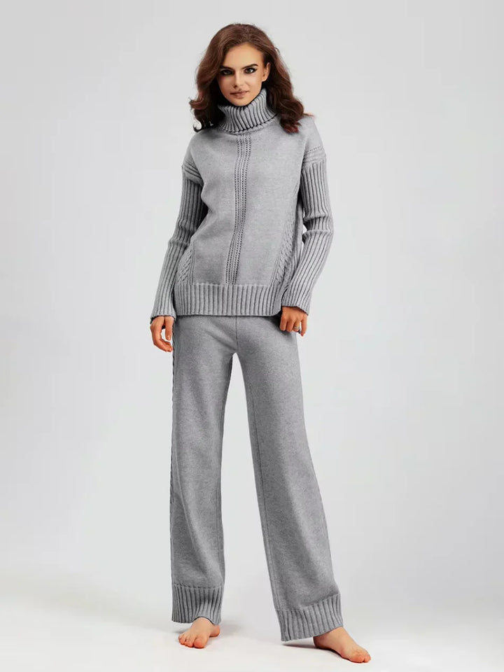 Scarlett | Ensemble de Pull Tricoté à Col Montant Chic et Pantalons Amples