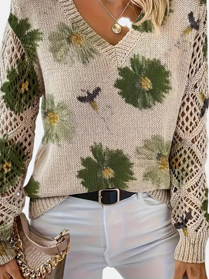Amelie | Pull V-Neck Floral Élégant