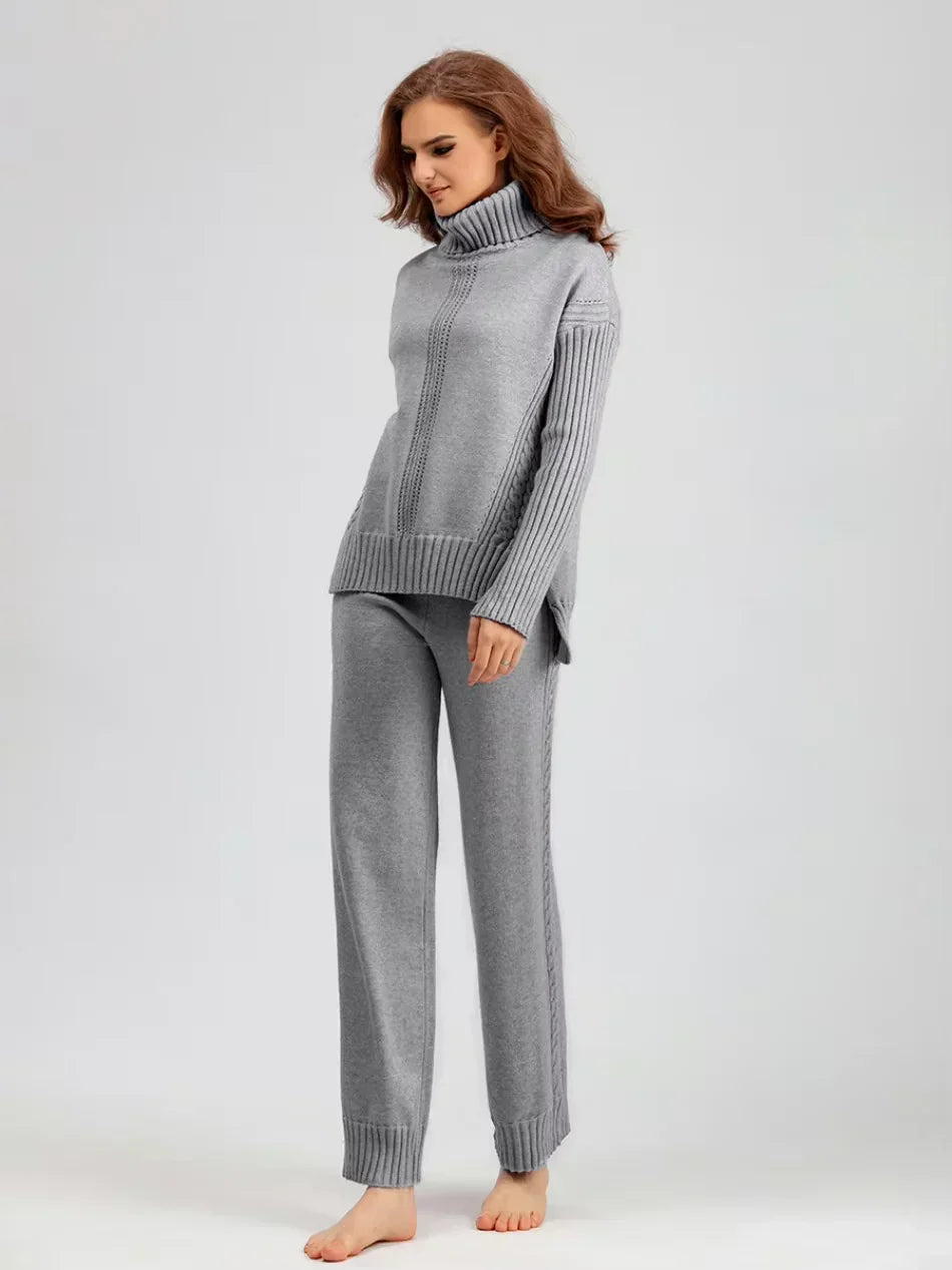 Scarlett | Ensemble de Pull Tricoté à Col Montant Chic et Pantalons Amples