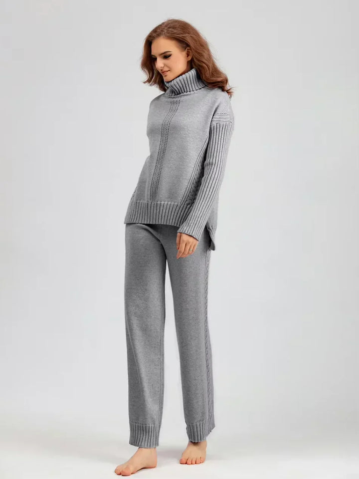Scarlett | Ensemble de Pull Tricoté à Col Montant Chic et Pantalons Amples