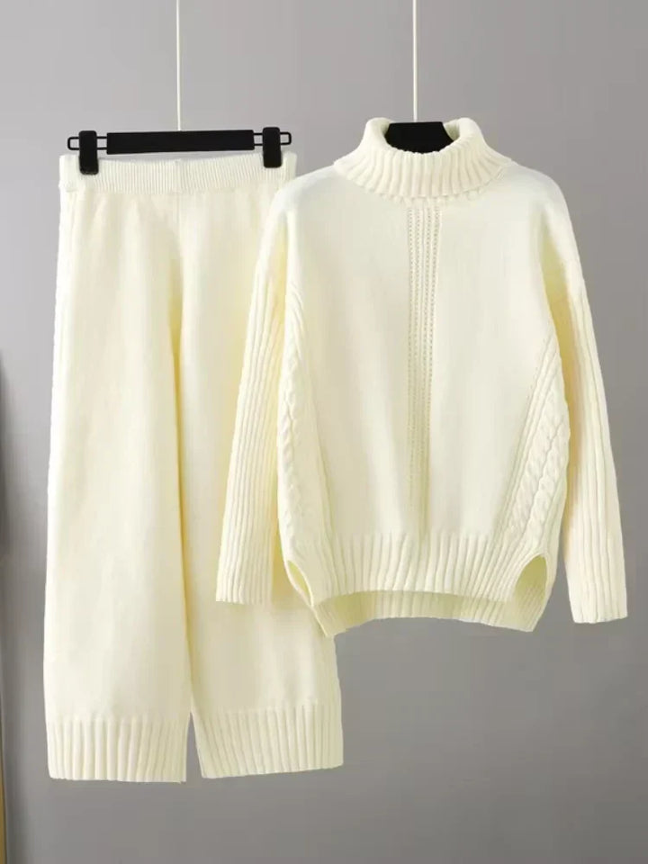 Scarlett | Ensemble de Pull Tricoté à Col Montant Chic et Pantalons Amples