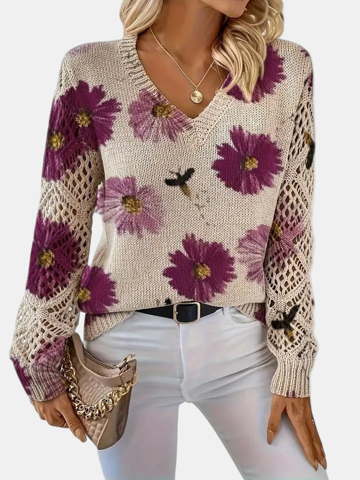 Amelie | Pull V-Neck Floral Élégant