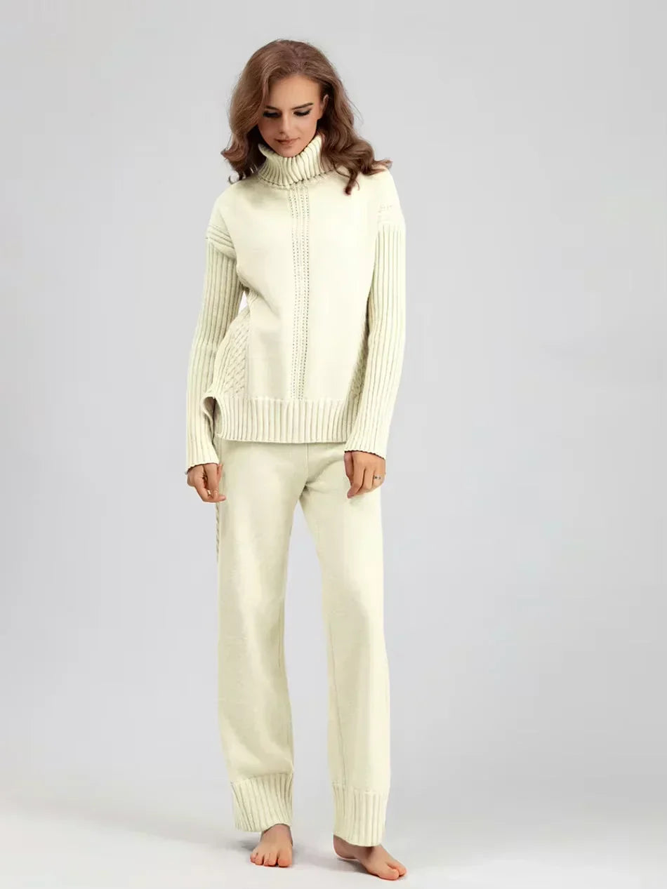 Scarlett | Ensemble de Pull Tricoté à Col Montant Chic et Pantalons Amples