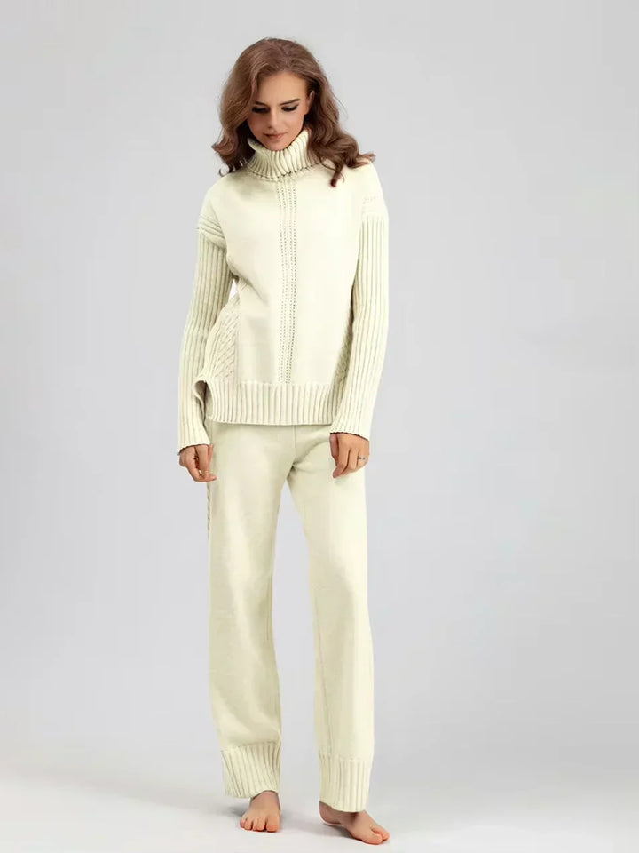 Scarlett | Ensemble de Pull Tricoté à Col Montant Chic et Pantalons Amples