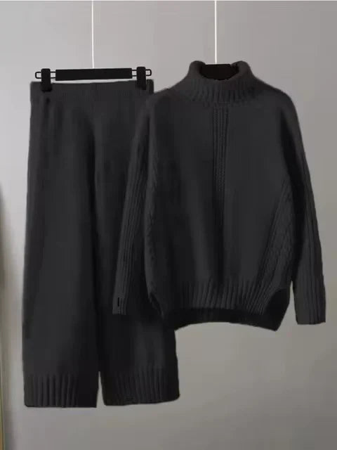 Scarlett | Ensemble de Pull Tricoté à Col Montant Chic et Pantalons Amples