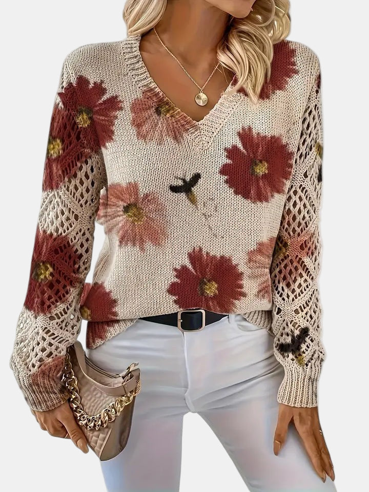 Amelie | Pull V-Neck Floral Élégant