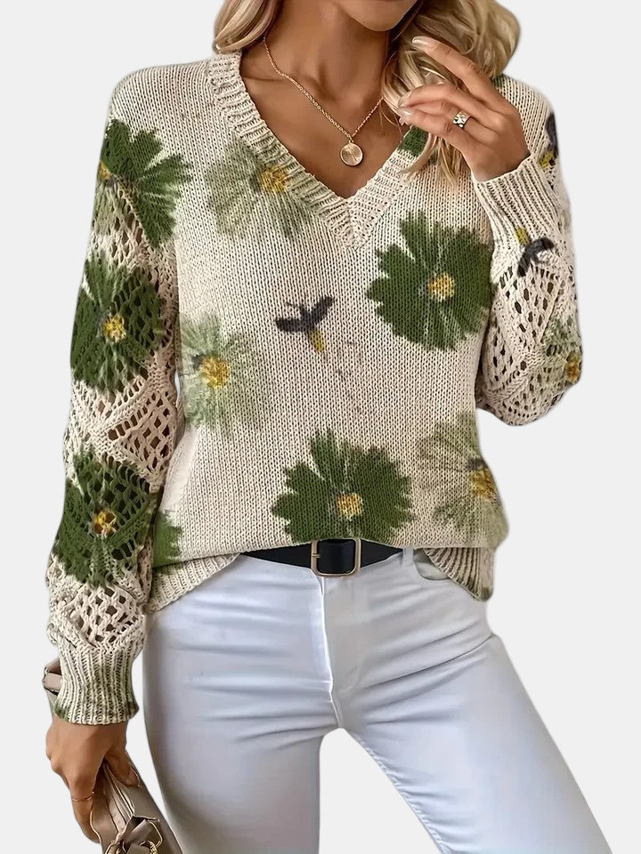 Amelie | Pull V-Neck Floral Élégant