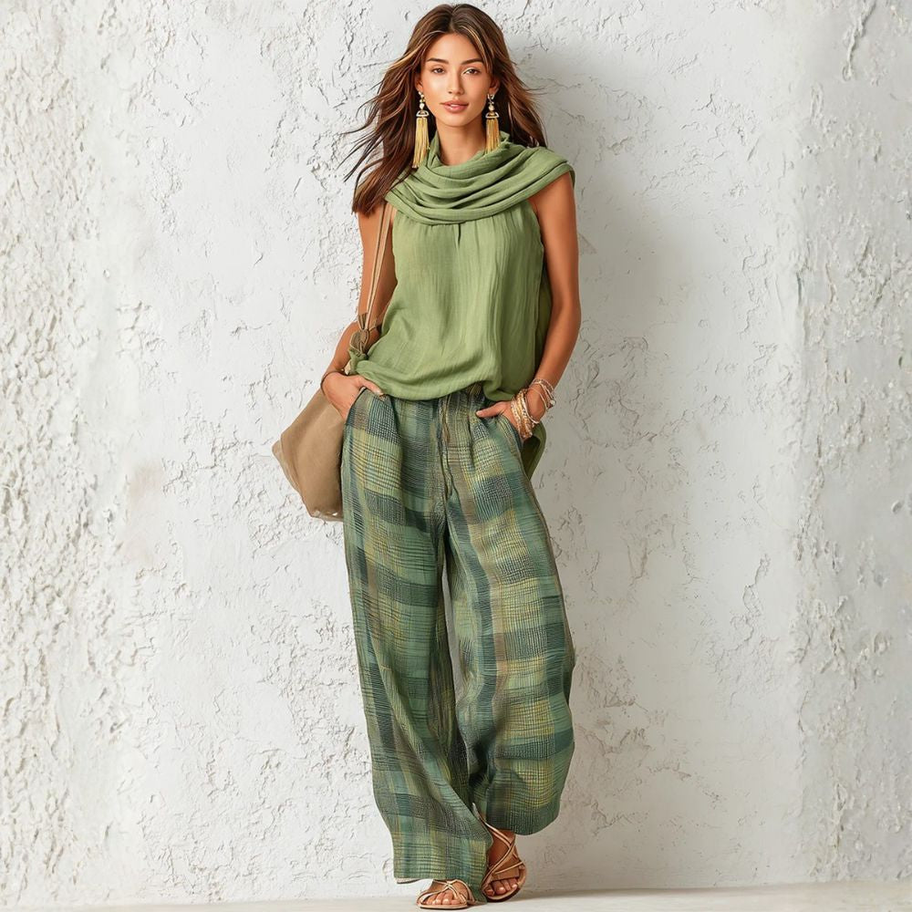 Jade | Ensemble deux-pièces haut sans manches et pantalon à carreaux