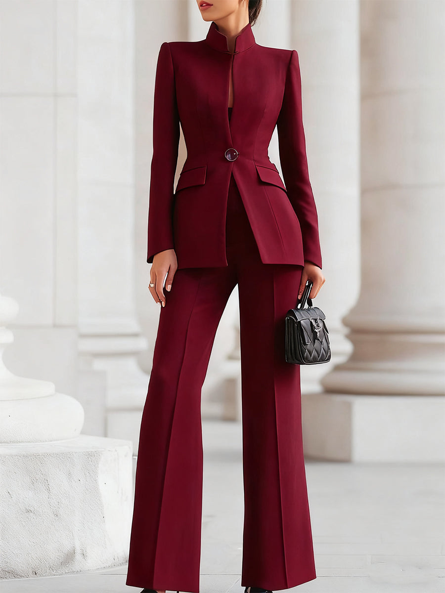 Navarre | Ensemble blazer col montant et pantalon jambe large