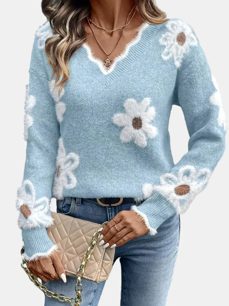 Charlotte | Pull Floral V-Neck Intemporel