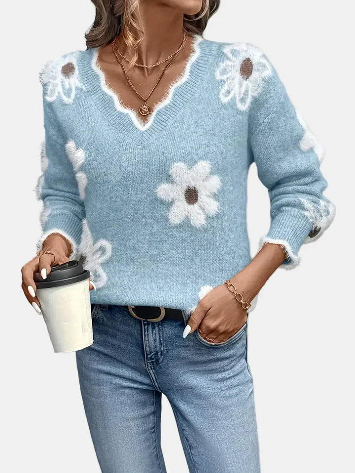 Charlotte | Pull Floral V-Neck Intemporel