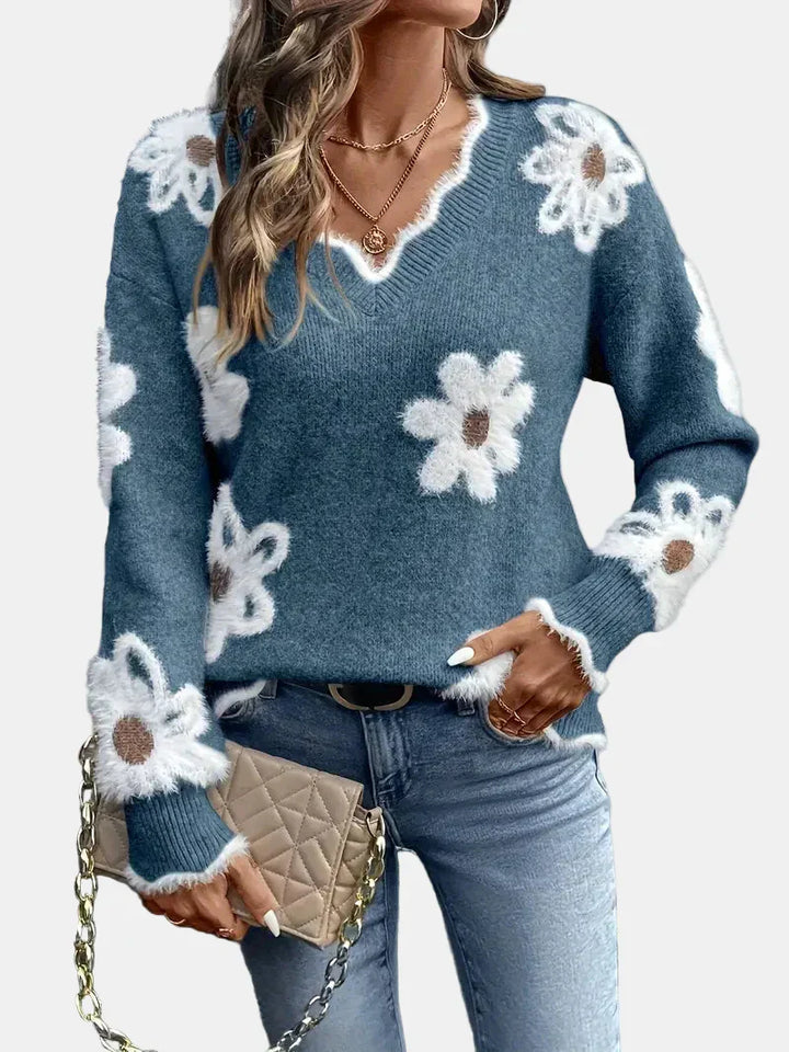 Charlotte | Pull Floral V-Neck Intemporel