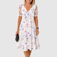 Frances | Robe Midi à Manches en Dentelle Florale