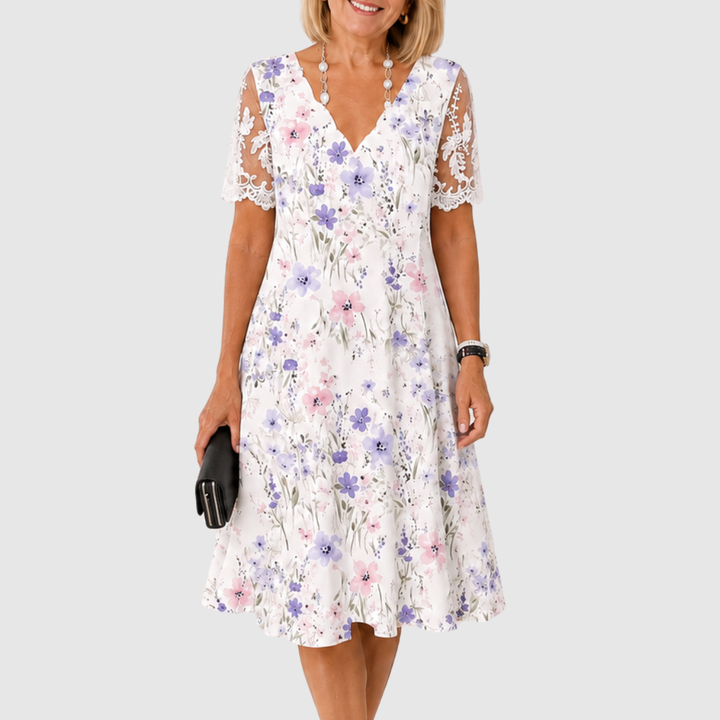 Frances | Robe Midi à Manches en Dentelle Florale