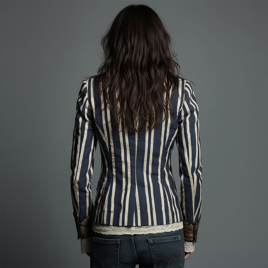 Béatrice | Blazer rayé à détails floraux tissés