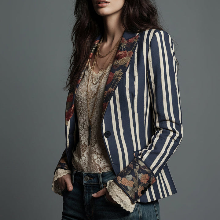 Béatrice | Blazer rayé à détails floraux tissés