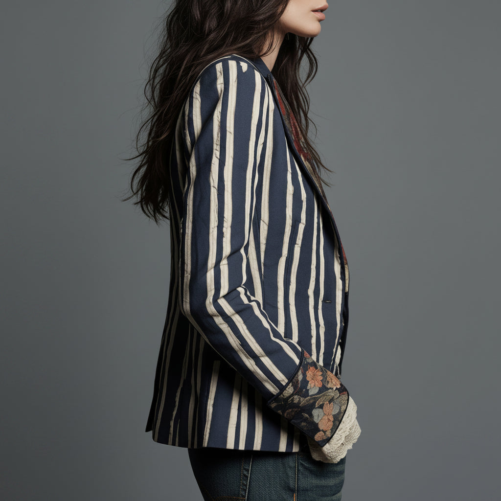 Béatrice | Blazer rayé à détails floraux tissés
