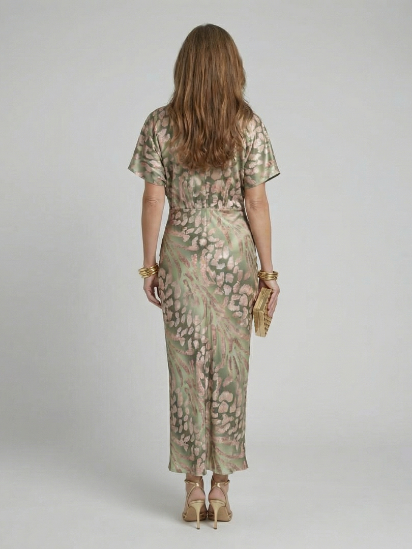 Vivette | Robe midi à taille torsadée et imprimé abstrait