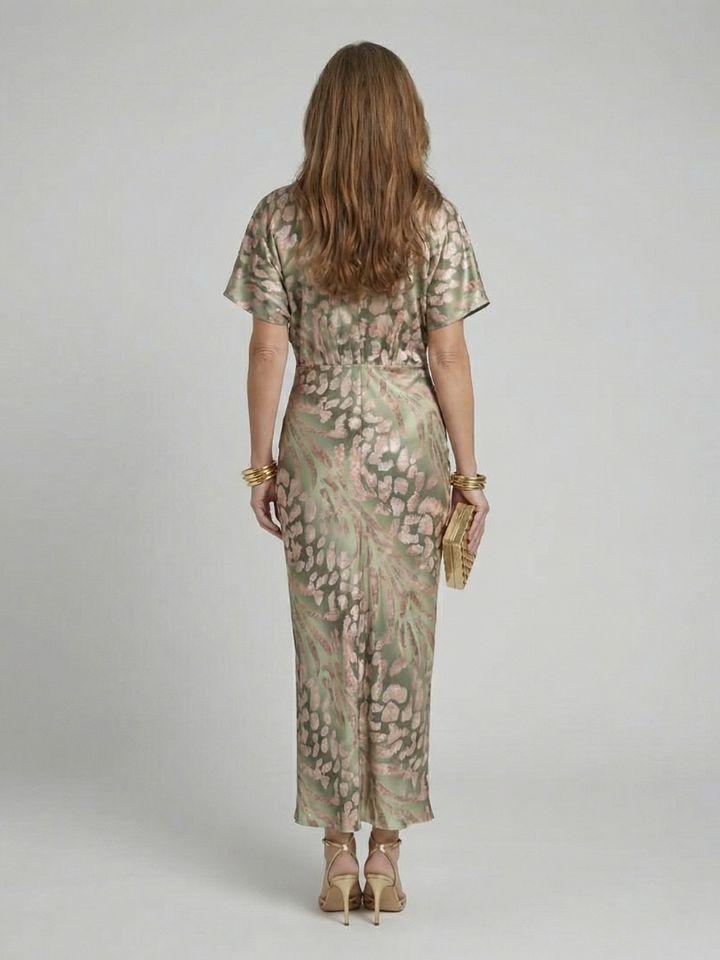 Vivette | Robe midi à taille torsadée et imprimé abstrait