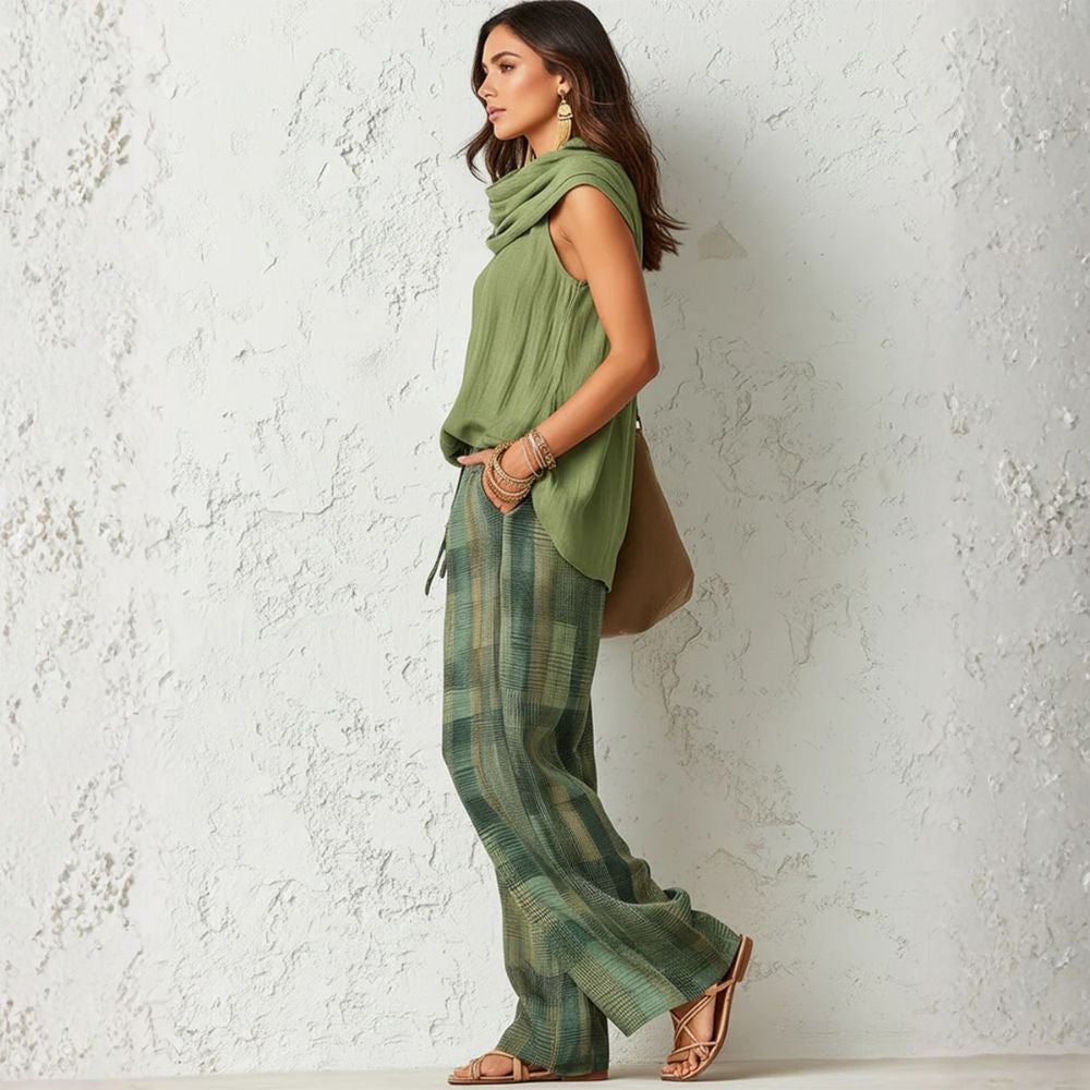 Jade | Ensemble deux-pièces haut sans manches et pantalon à carreaux