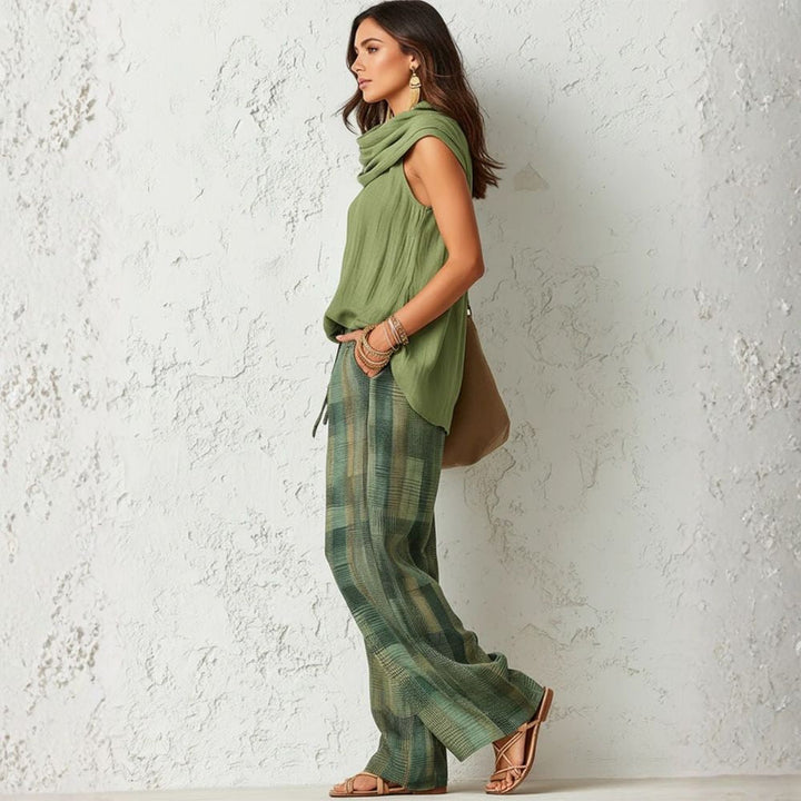 Jade | Ensemble deux-pièces haut sans manches et pantalon à carreaux
