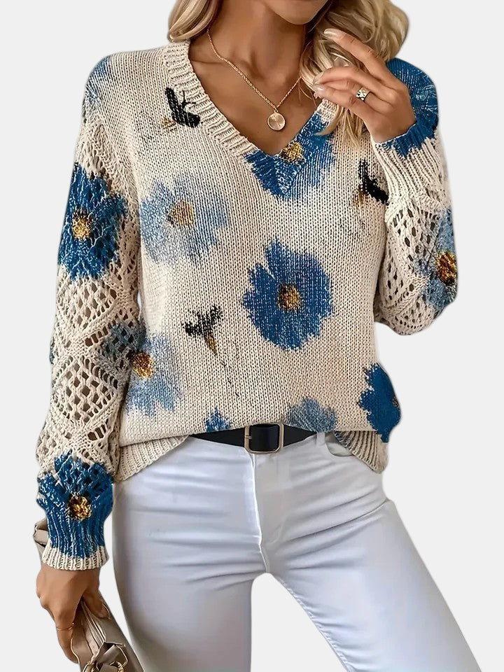 Amelie | Pull V-Neck Floral Élégant