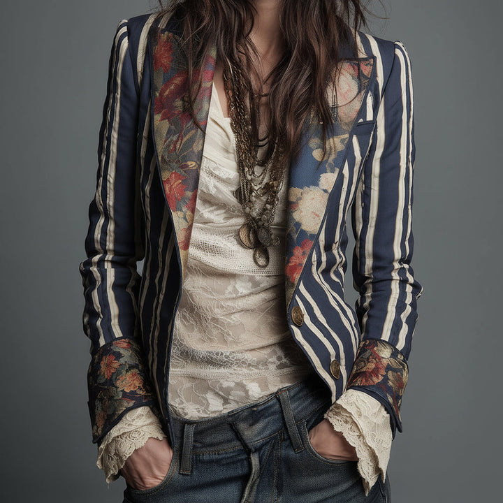 Béatrice | Blazer rayé à détails floraux tissés
