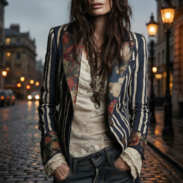 Béatrice | Blazer rayé à détails floraux tissés