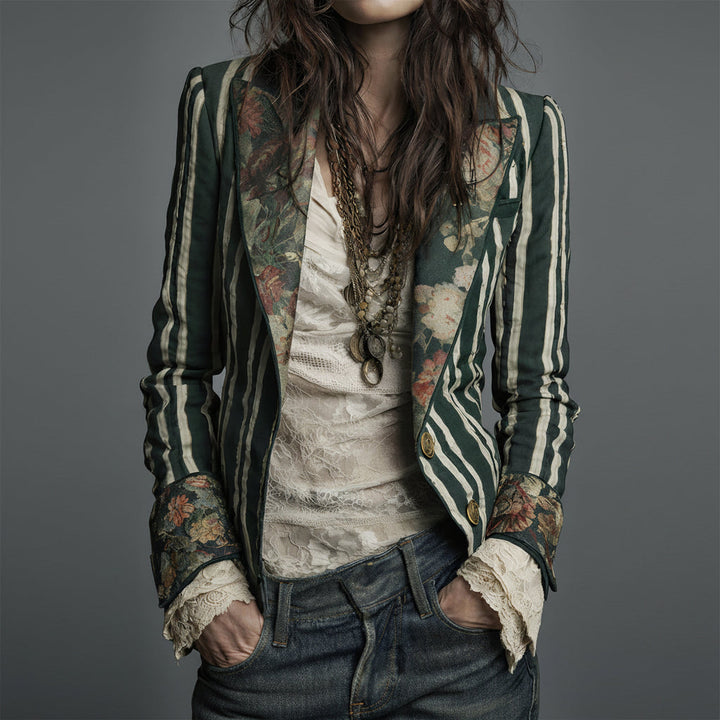 Béatrice | Blazer rayé à détails floraux tissés