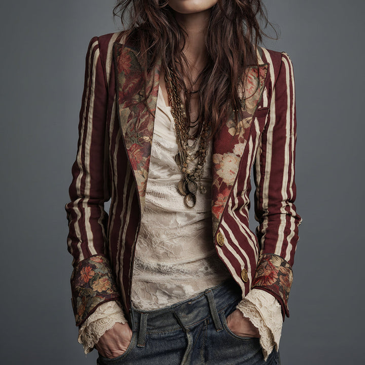 Béatrice | Blazer rayé à détails floraux tissés