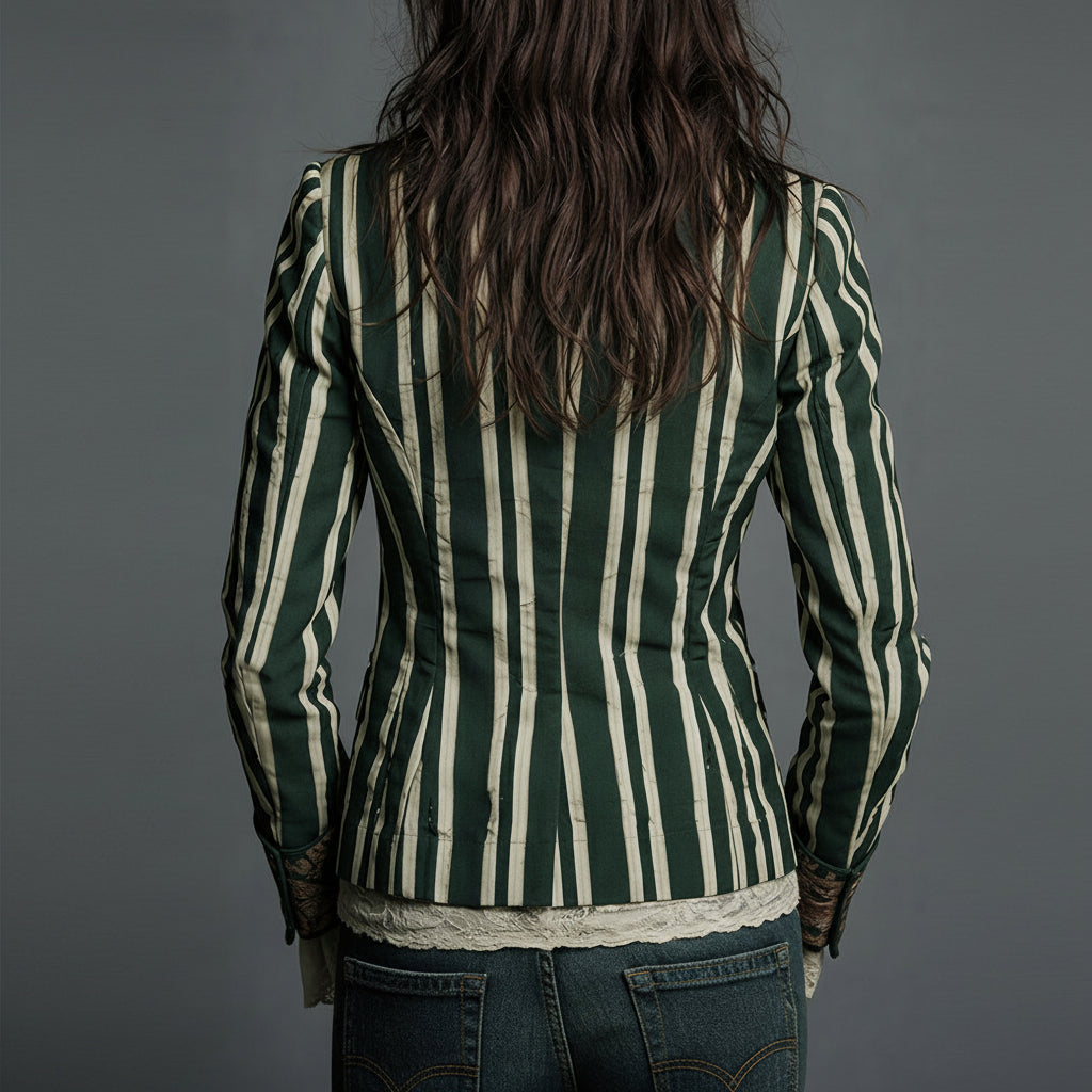 Béatrice | Blazer rayé à détails floraux tissés