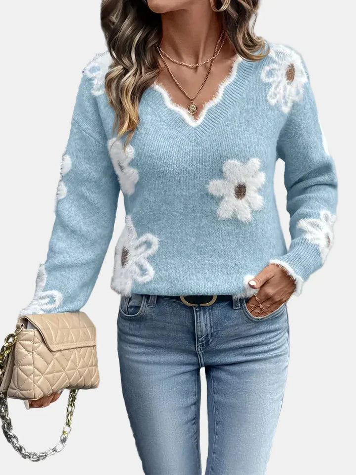 Charlotte | Pull Floral V-Neck Intemporel