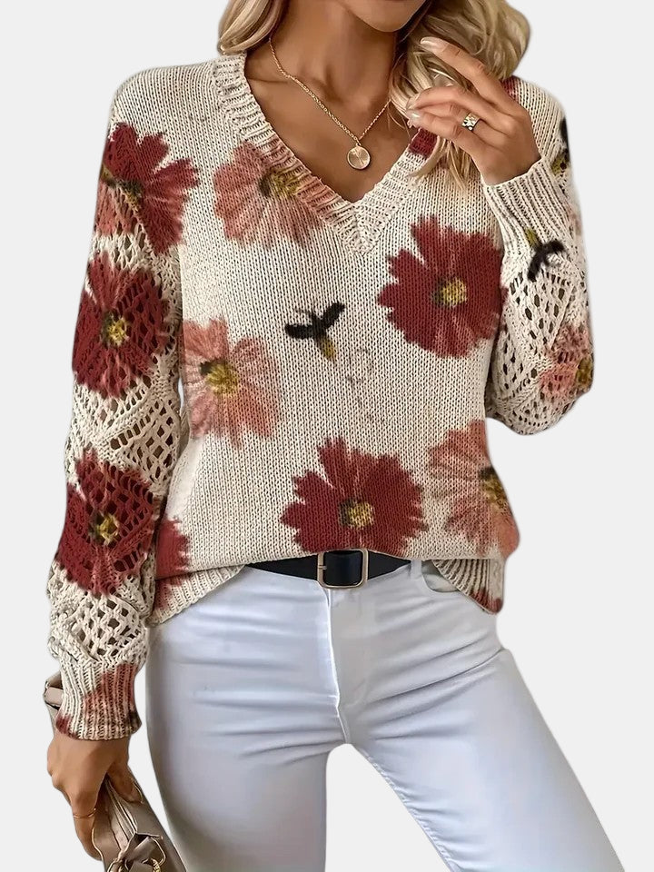 Amelie | Pull V-Neck Floral Élégant