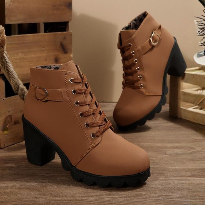 KATNI™ - Bottines Chunky à Lacets avec Boucle Métallique Élégante