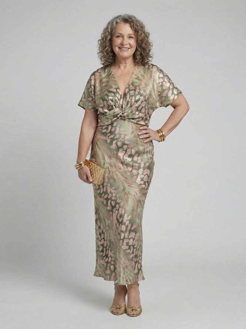 Vivette | Robe midi à taille torsadée et imprimé abstrait