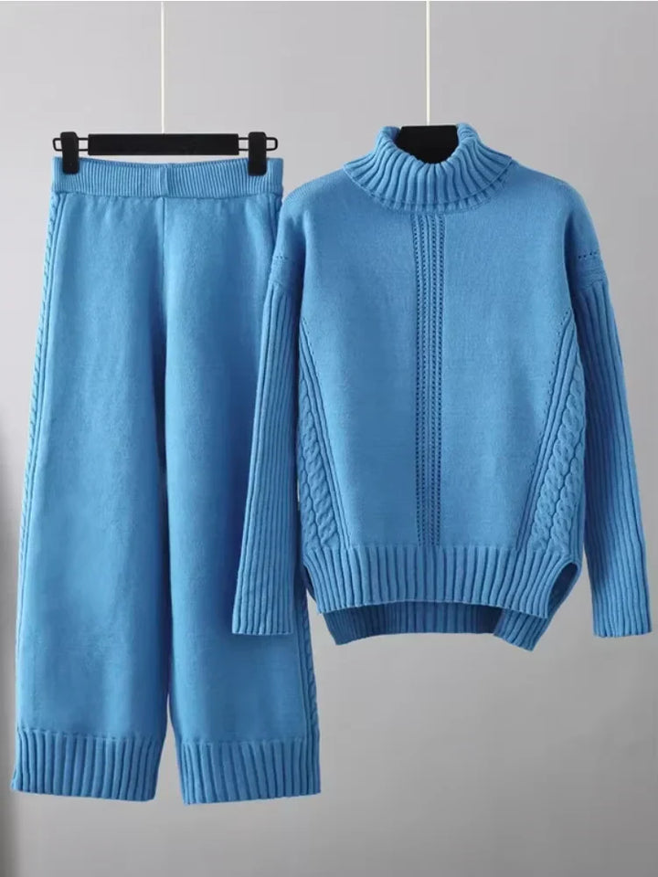 Scarlett | Ensemble de Pull Tricoté à Col Montant Chic et Pantalons Amples