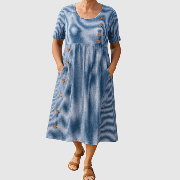 Brienne | Robe Midi Rayée – Confort Évident, Confiance Quotidienne