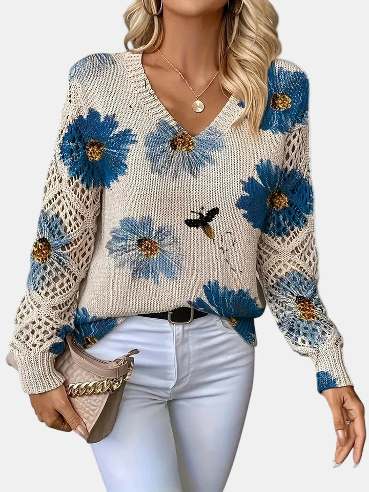 Amelie | Pull V-Neck Floral Élégant