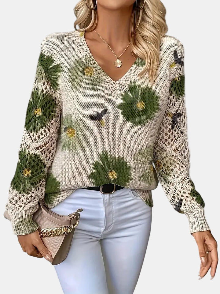 Amelie | Pull V-Neck Floral Élégant