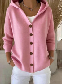 Darienne | Cardigan long boutonné en tricot avec capuchon
